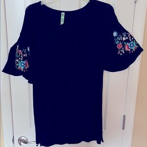 Honeydew NWOT pullover lounge pajama dress black Embroidered floral short slv SM